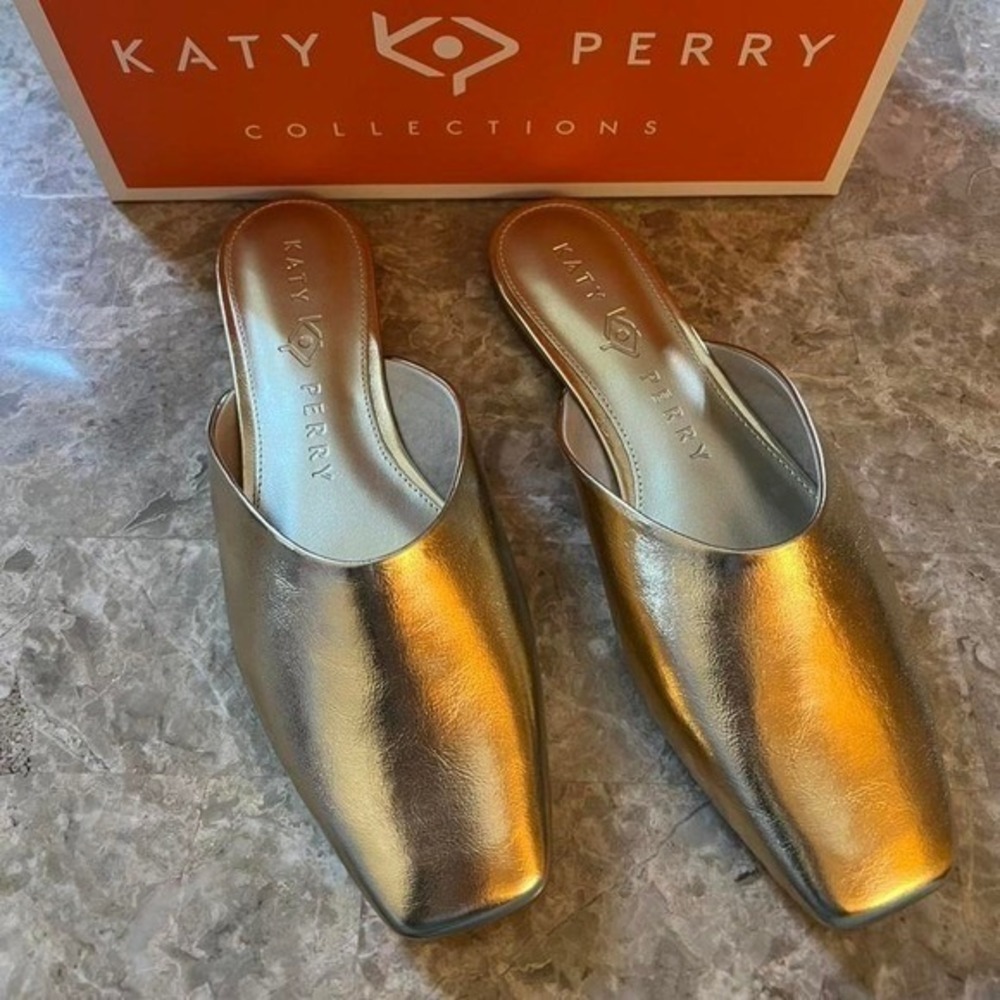GOLD metallic size 8 Katy Perry mules slides slippers soft upper Faux Nappa NEW